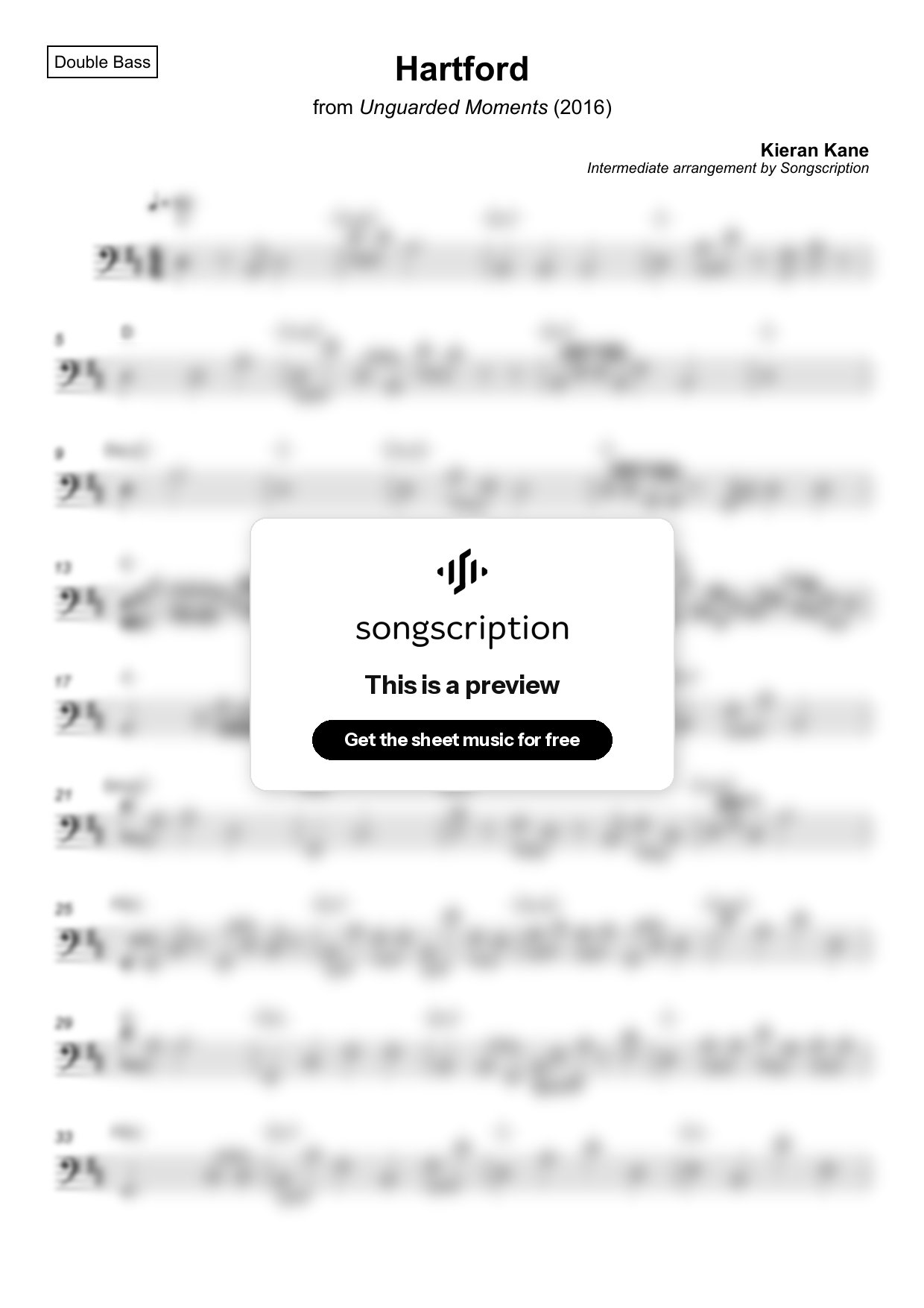 Intermediate Double Bass Sheet Music for "Hartford" by Kieran Kane