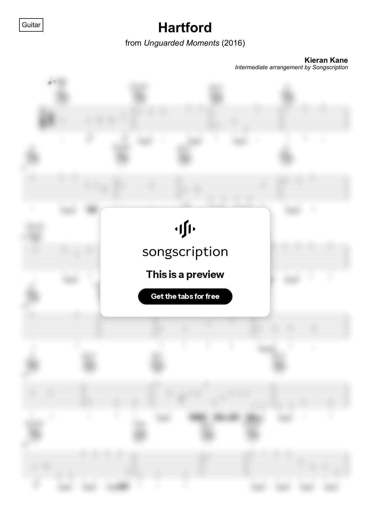 Intermediate Acoustic Guitar Tabs for "Hartford" by Kieran Kane