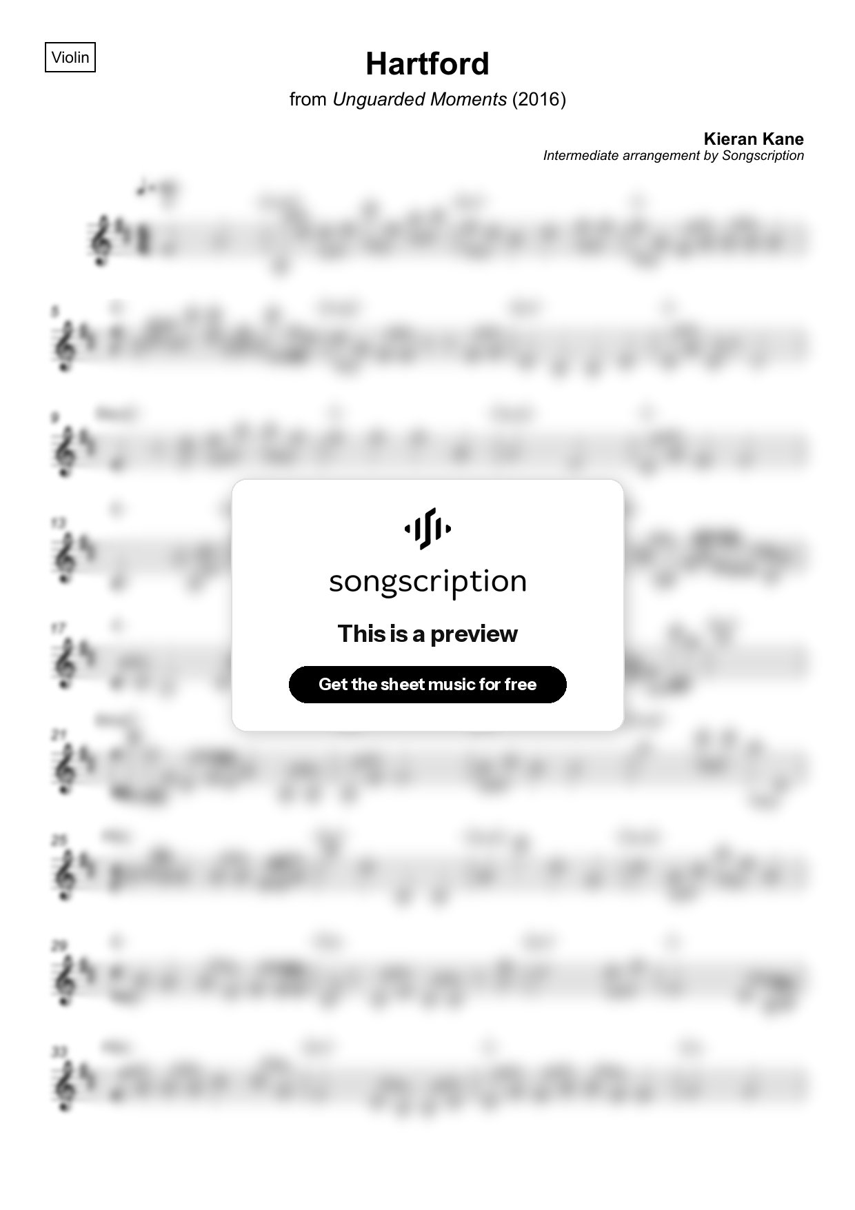 Intermediate Violin Sheet Music for "Hartford" by Kieran Kane