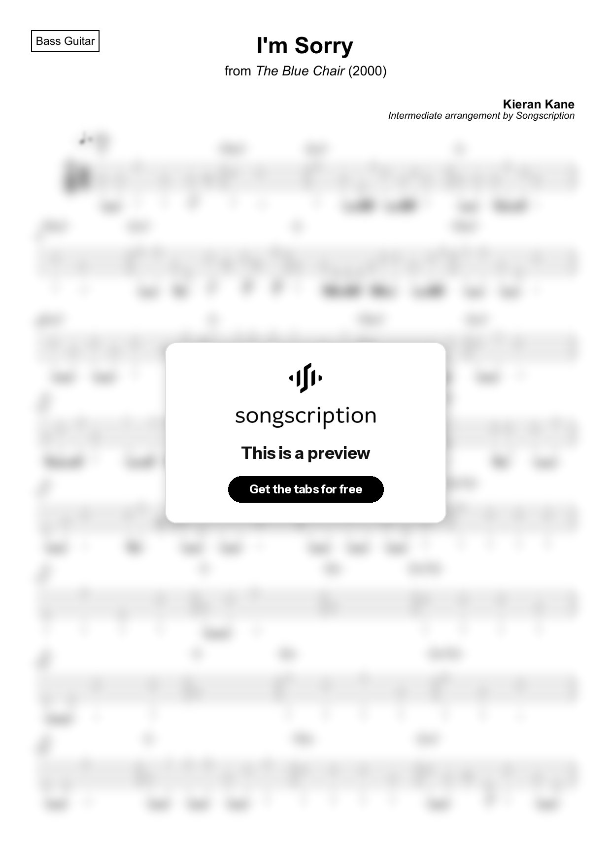 Intermediate Bass Guitar Tabs for "I'm Sorry" by Kieran Kane