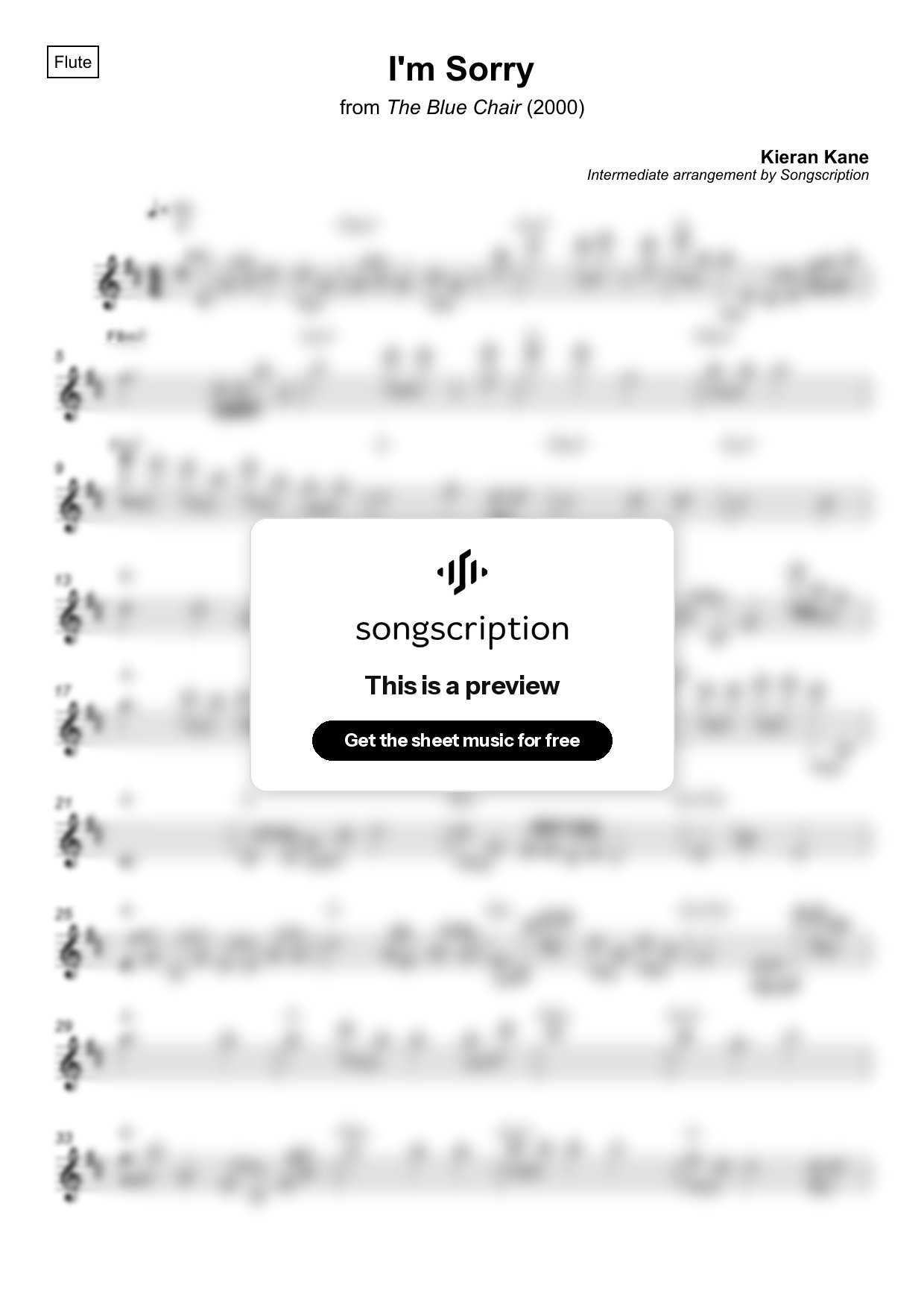Intermediate Flute Sheet Music for "I'm Sorry" by Kieran Kane