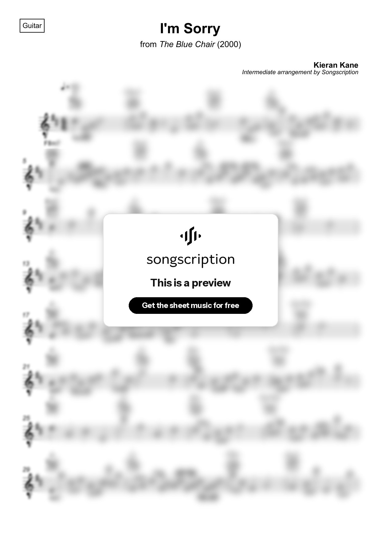 Intermediate Acoustic Guitar Sheet Music for "I'm Sorry" by Kieran Kane