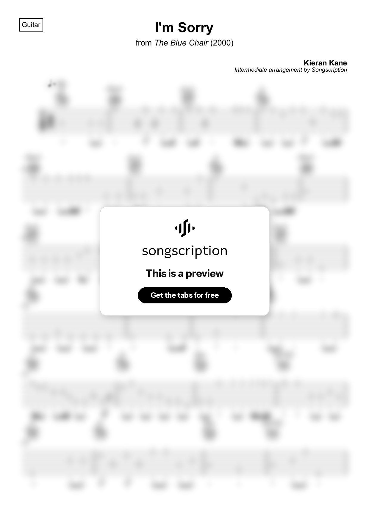 Intermediate Acoustic Guitar Tabs for "I'm Sorry" by Kieran Kane