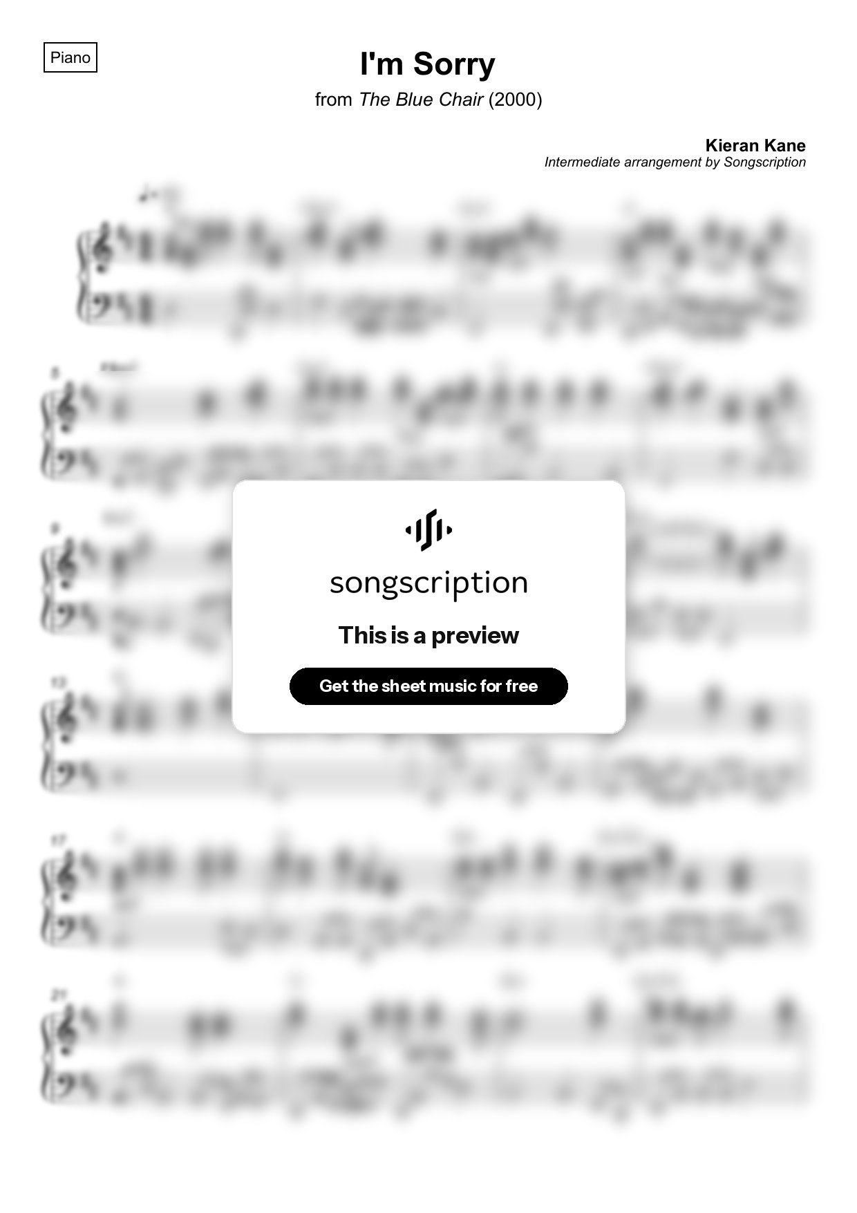 Intermediate Piano Sheet Music for "I'm Sorry" by Kieran Kane