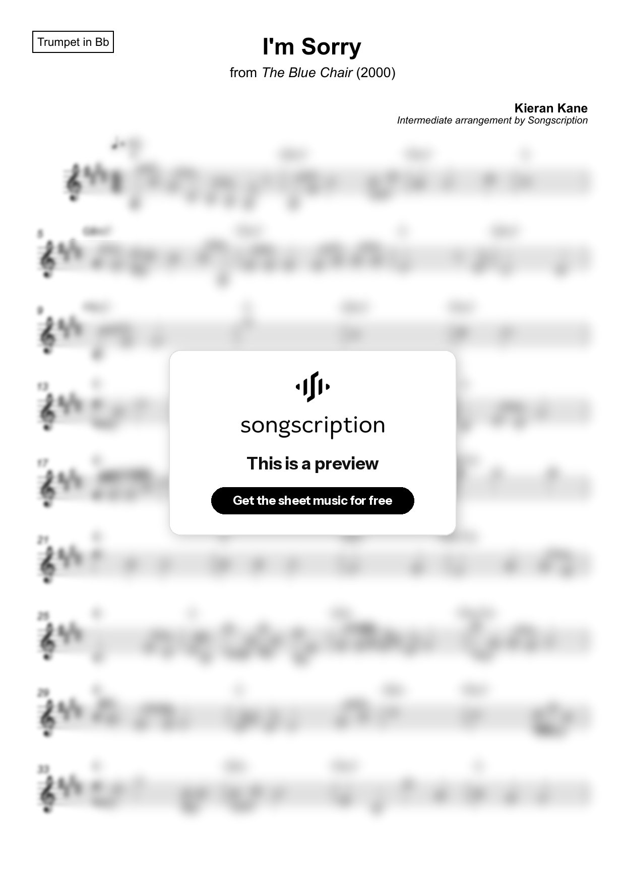 Intermediate Trumpet Sheet Music for "I'm Sorry" by Kieran Kane