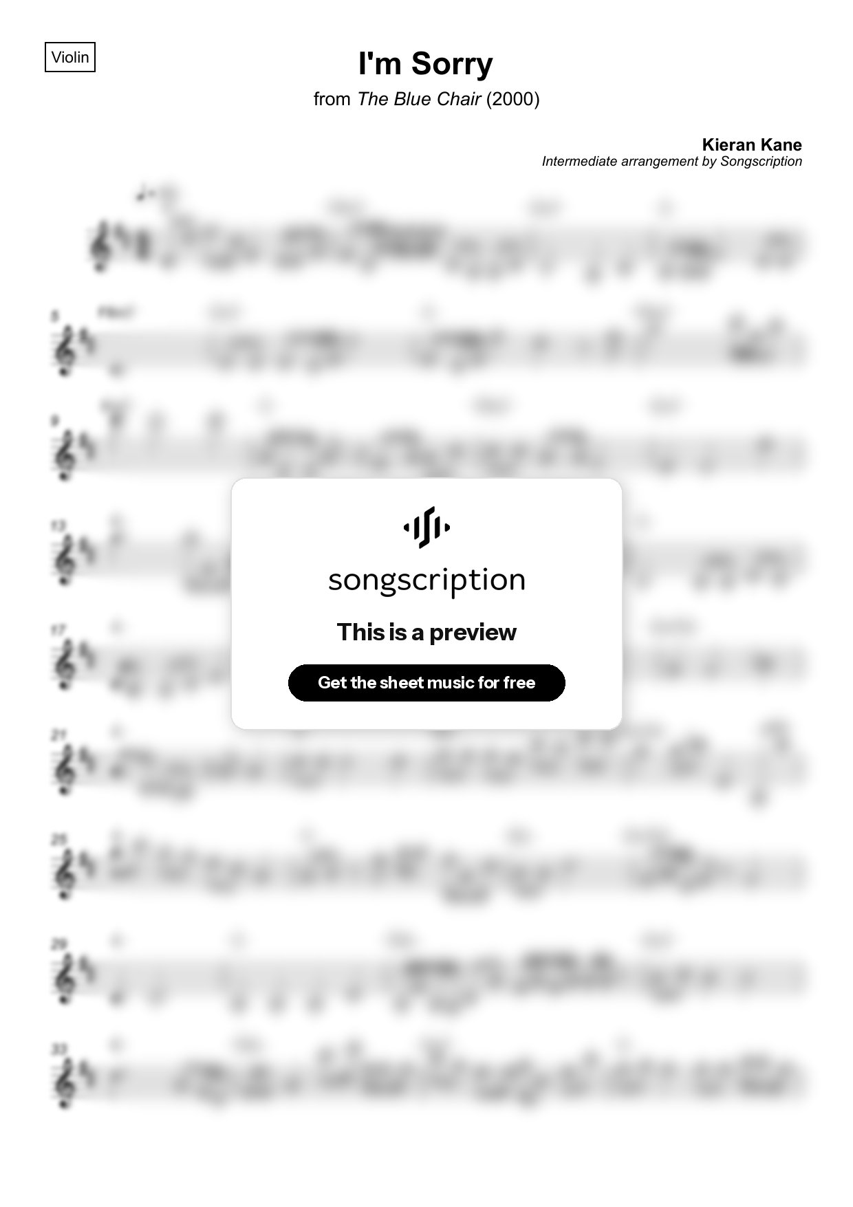 Intermediate Violin Sheet Music for "I'm Sorry" by Kieran Kane