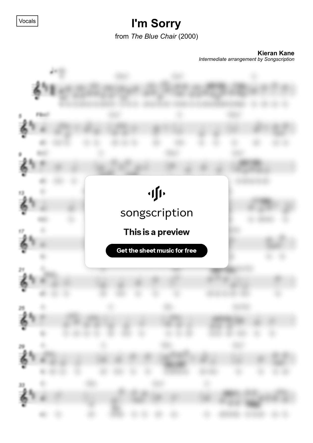 Intermediate Vocals Sheet Music for "I'm Sorry" by Kieran Kane