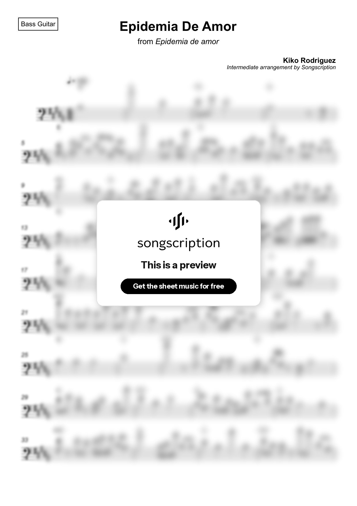 Intermediate Bass Guitar Sheet Music for "Epidemia De Amor" by Kiko Rodriguez