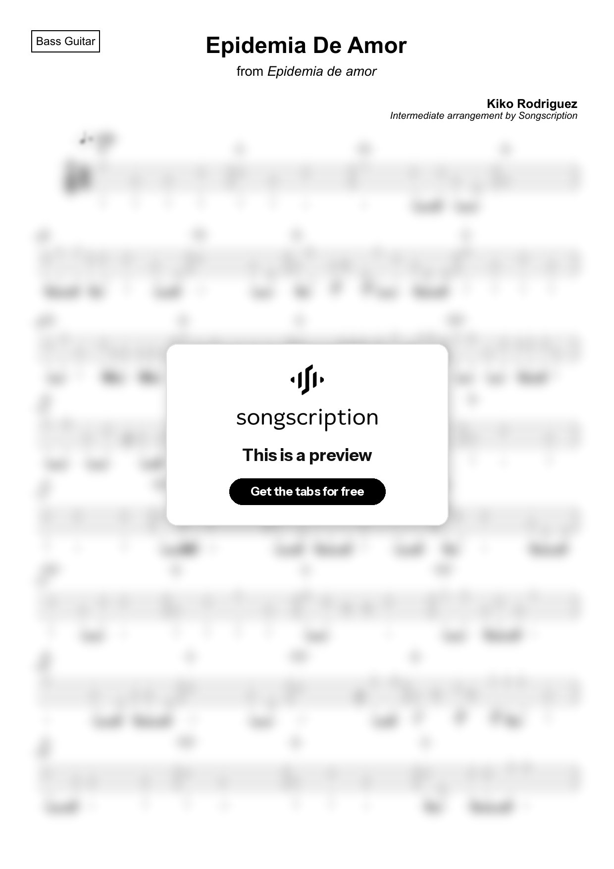 Intermediate Bass Guitar Tabs for "Epidemia De Amor" by Kiko Rodriguez