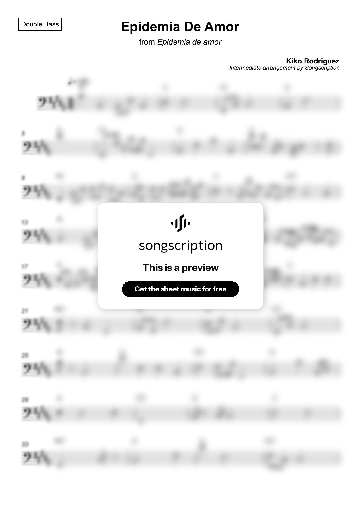 Intermediate Double Bass Sheet Music for "Epidemia De Amor" by Kiko Rodriguez