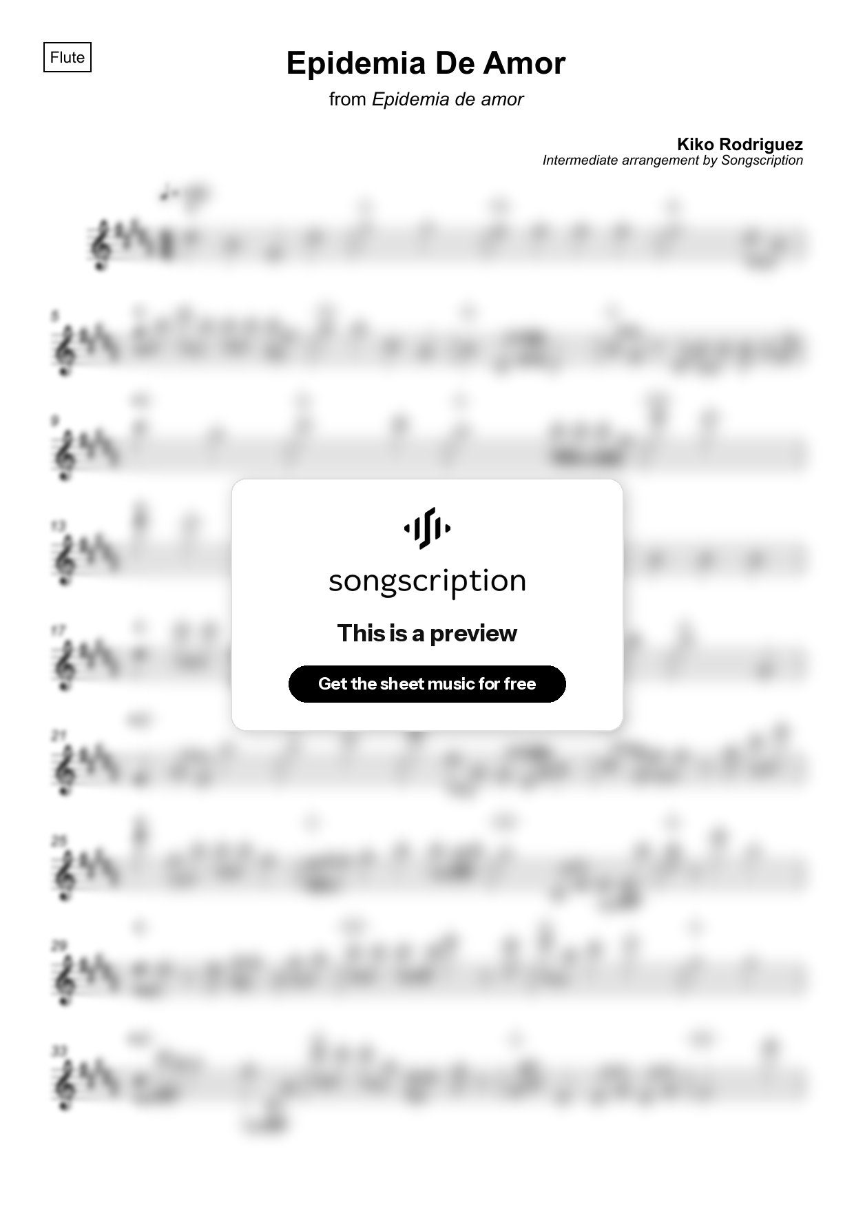 Intermediate Flute Sheet Music for "Epidemia De Amor" by Kiko Rodriguez