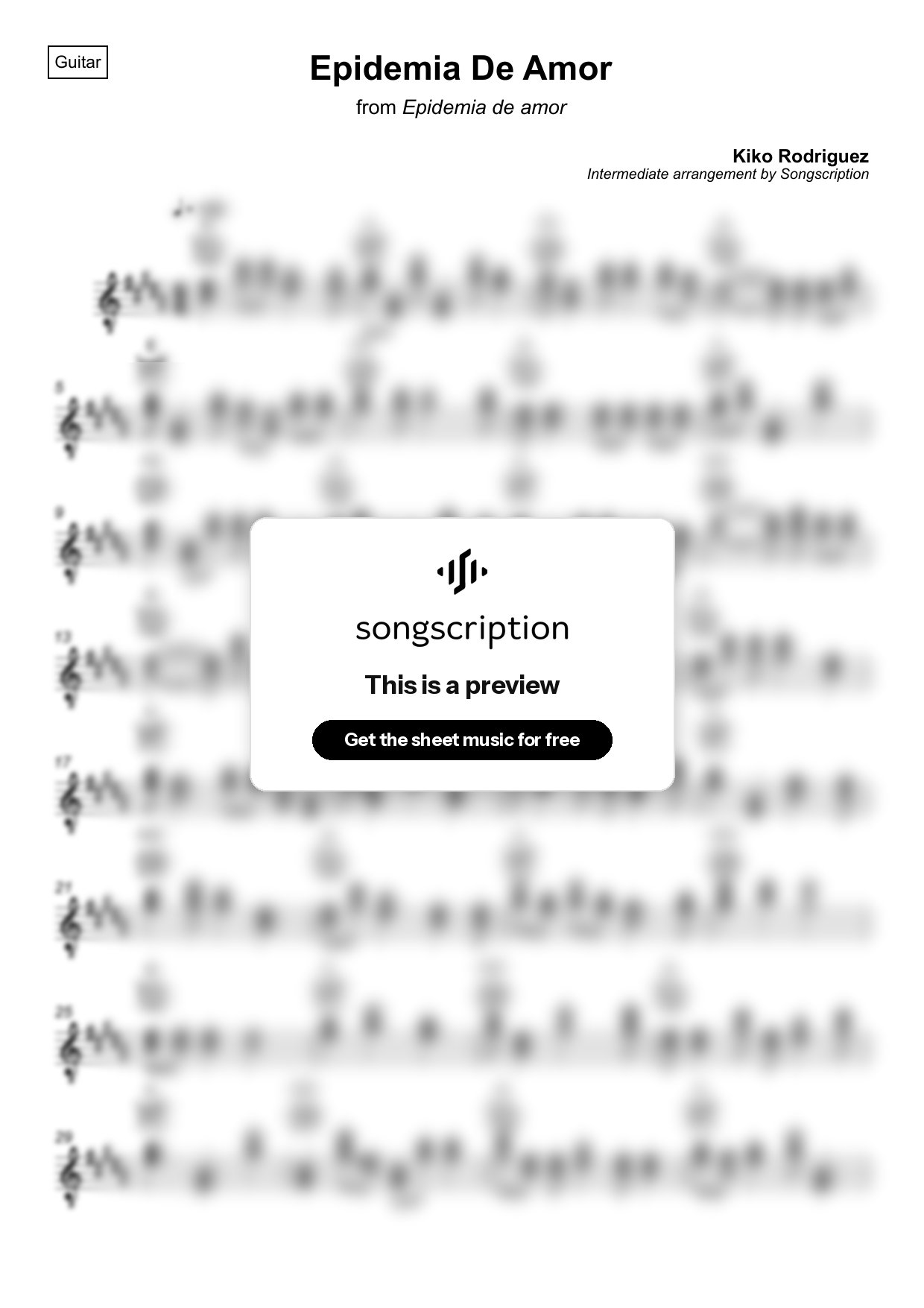 Intermediate Acoustic Guitar Sheet Music for "Epidemia De Amor" by Kiko Rodriguez