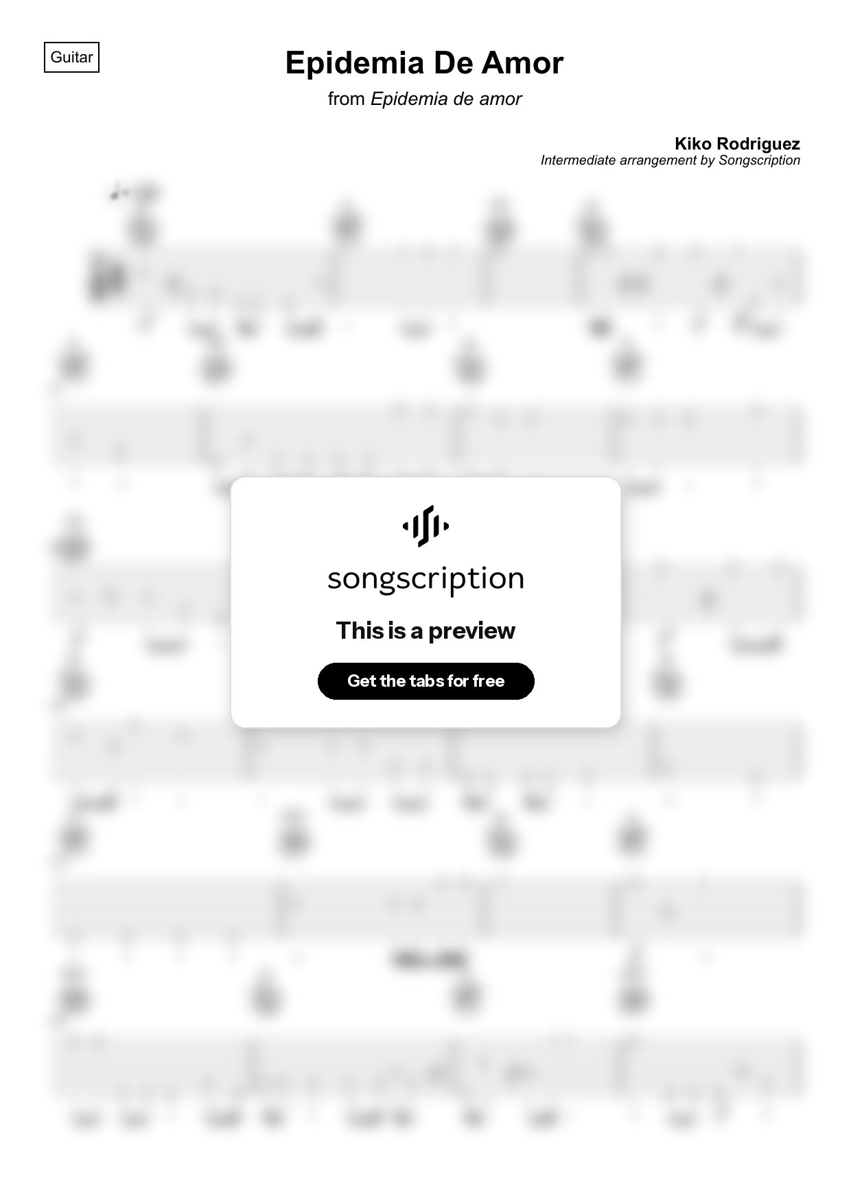 Intermediate Acoustic Guitar Tabs for "Epidemia De Amor" by Kiko Rodriguez