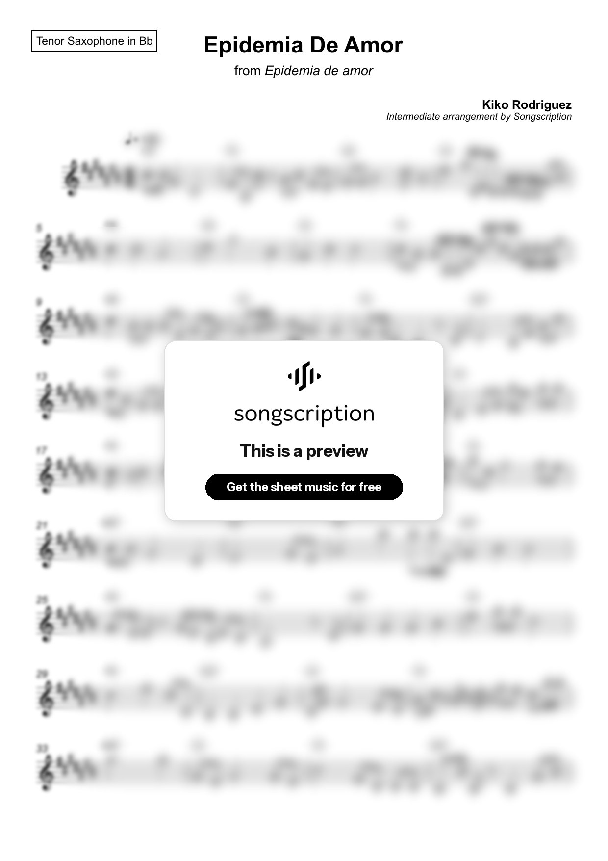 Intermediate Tenor Sax Sheet Music for "Epidemia De Amor" by Kiko Rodriguez