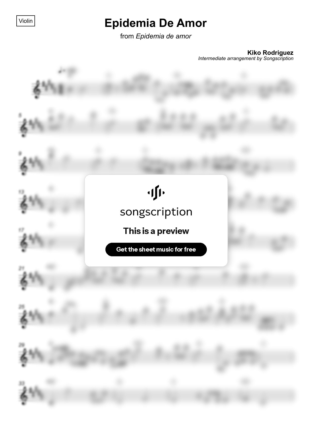 Intermediate Violin Sheet Music for "Epidemia De Amor" by Kiko Rodriguez