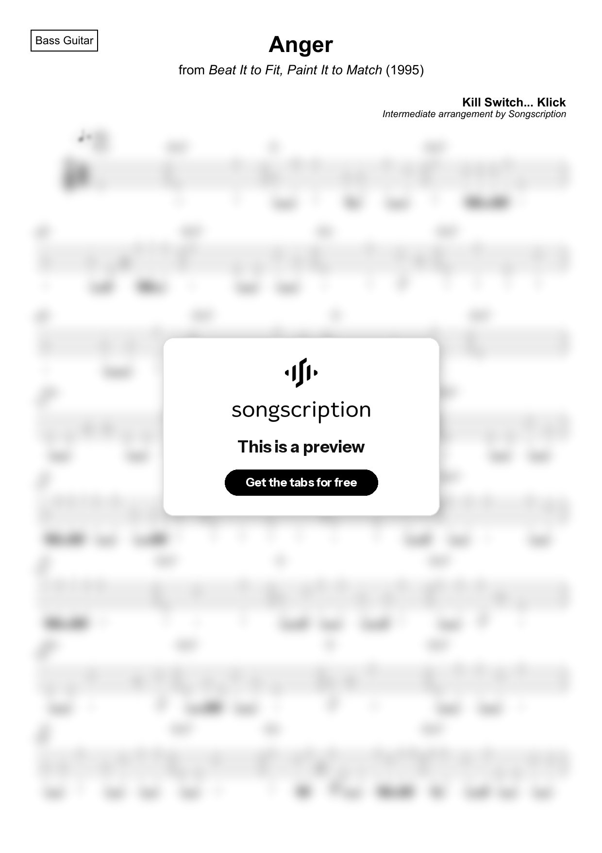 Intermediate Bass Guitar Tabs for "Anger" by Kill Switch... Klick