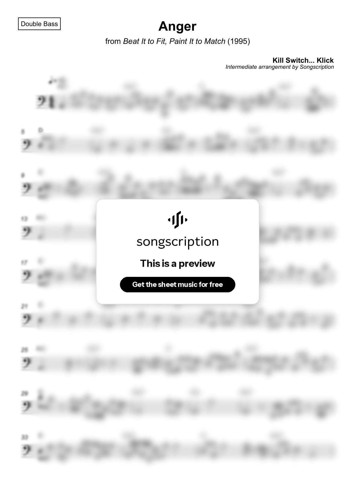 Intermediate Double Bass Sheet Music for "Anger" by Kill Switch... Klick