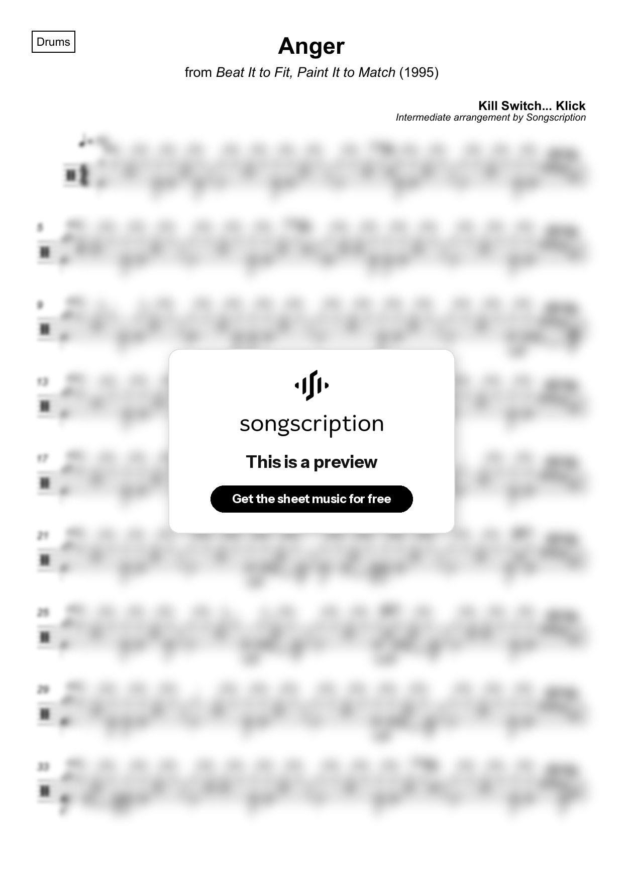 Intermediate Drums Sheet Music for "Anger" by Kill Switch... Klick