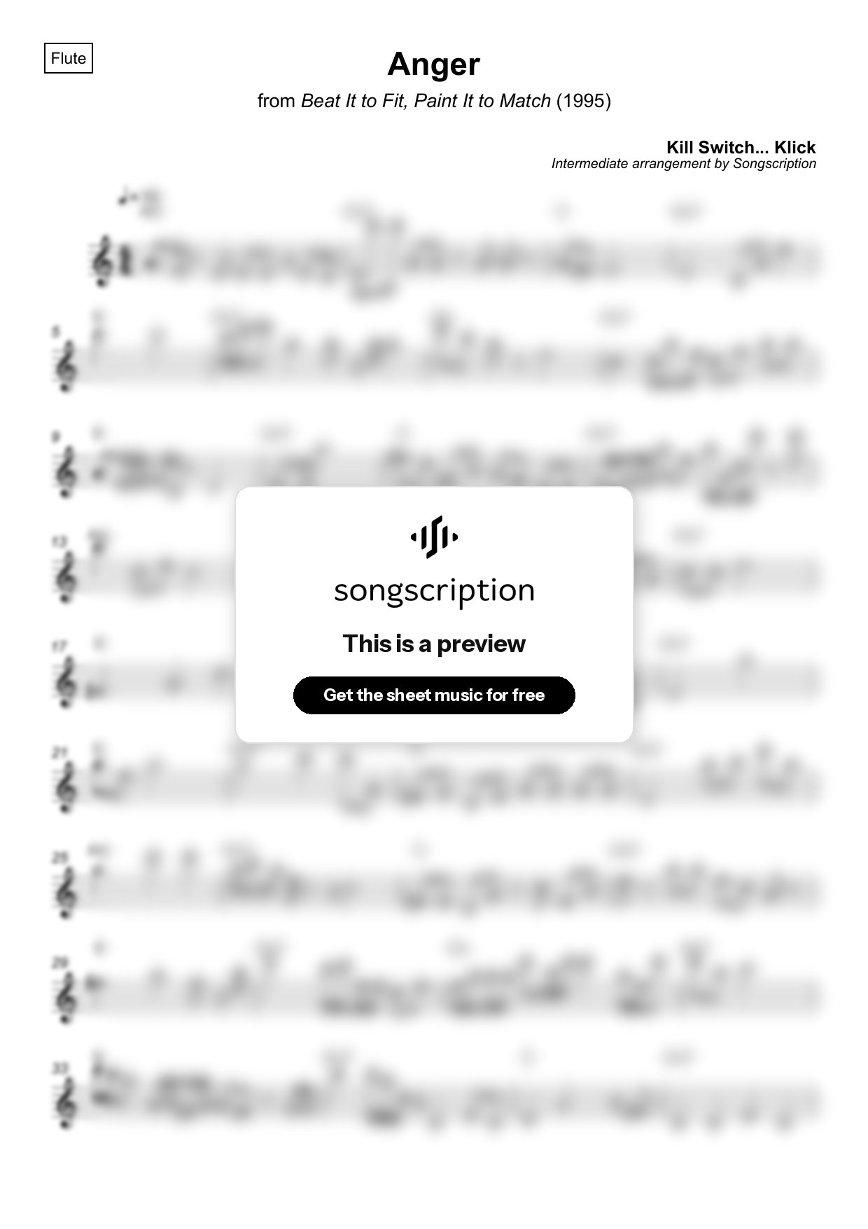 Intermediate Flute Sheet Music for "Anger" by Kill Switch... Klick