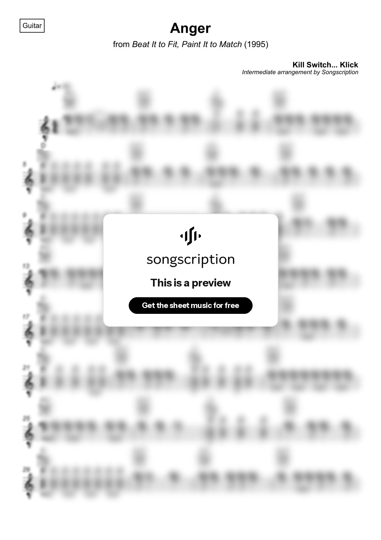 Intermediate Acoustic Guitar Sheet Music for "Anger" by Kill Switch... Klick