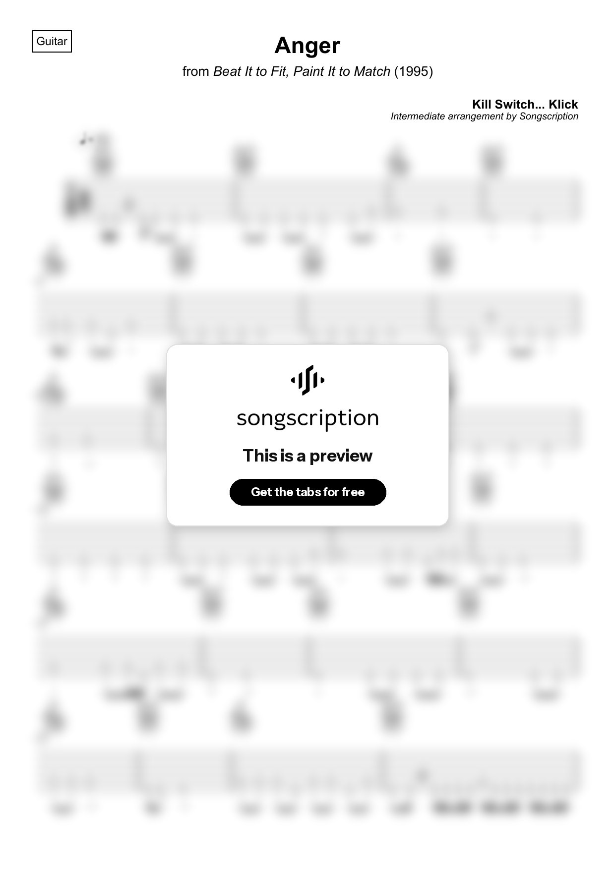 Intermediate Acoustic Guitar Tabs for "Anger" by Kill Switch... Klick