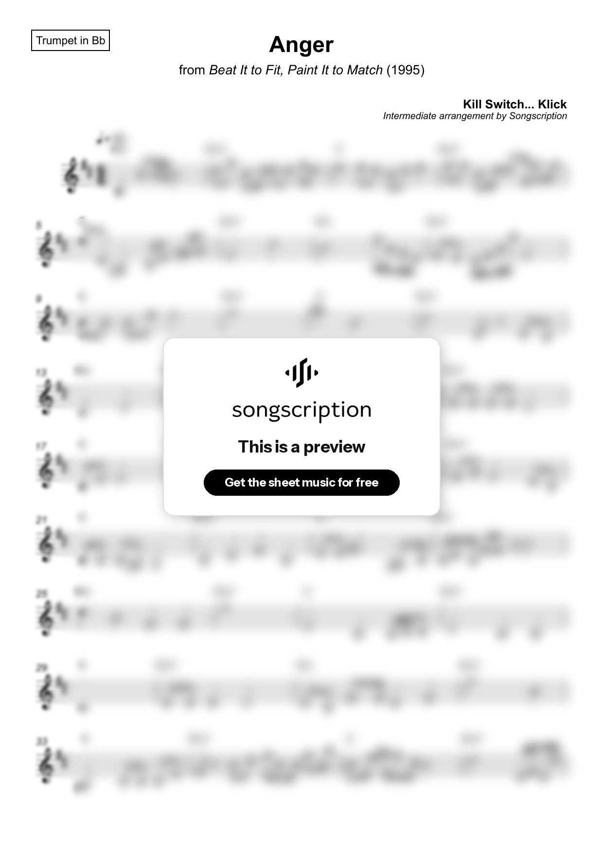 Intermediate Trumpet Sheet Music for "Anger" by Kill Switch... Klick
