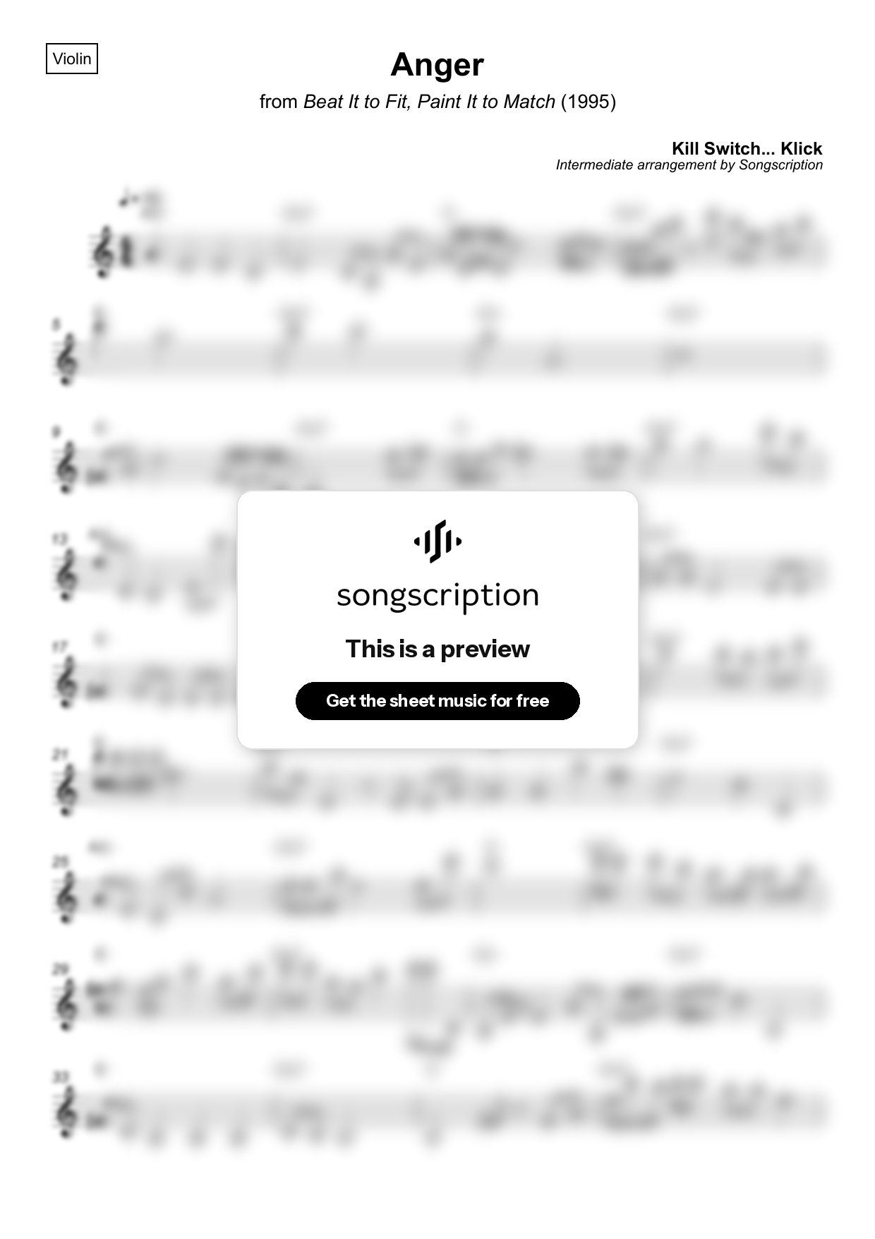 Intermediate Violin Sheet Music for "Anger" by Kill Switch... Klick
