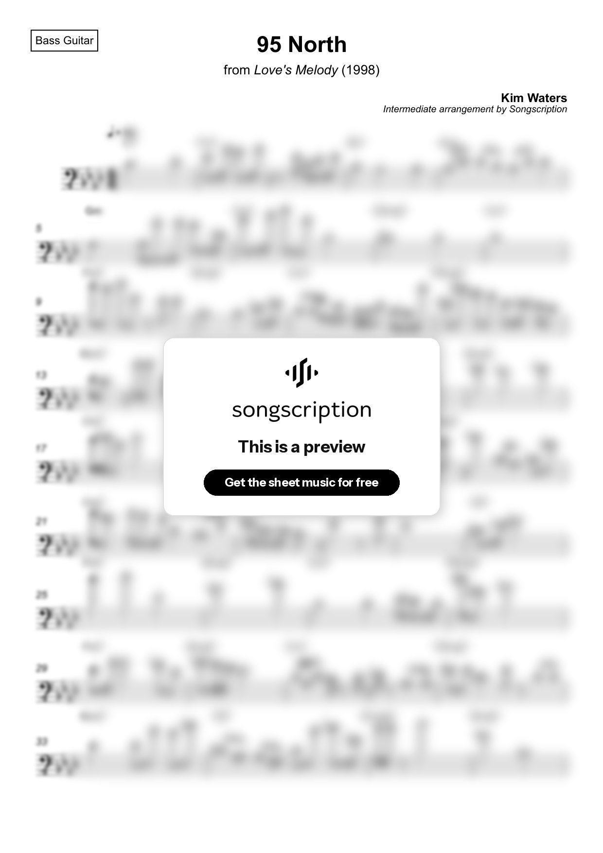 Intermediate Bass Guitar Sheet Music for "95 North" by Kim Waters