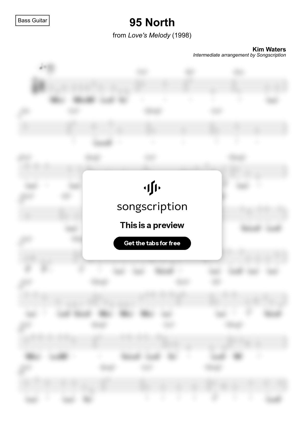 Intermediate Bass Guitar Tabs for "95 North" by Kim Waters