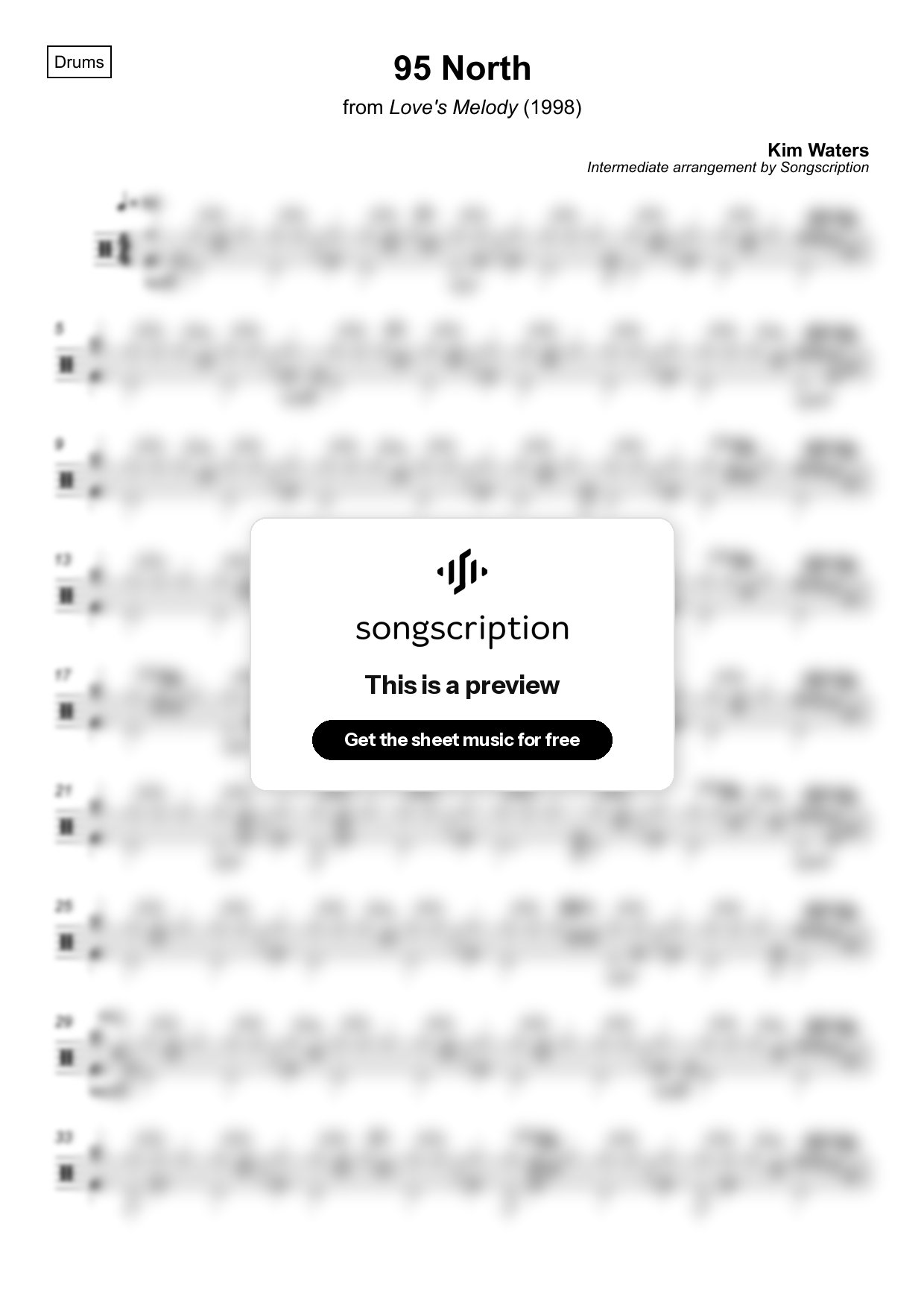 Intermediate Drums Sheet Music for "95 North" by Kim Waters