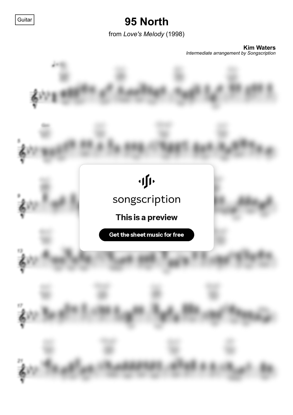 Intermediate Acoustic Guitar Sheet Music for "95 North" by Kim Waters