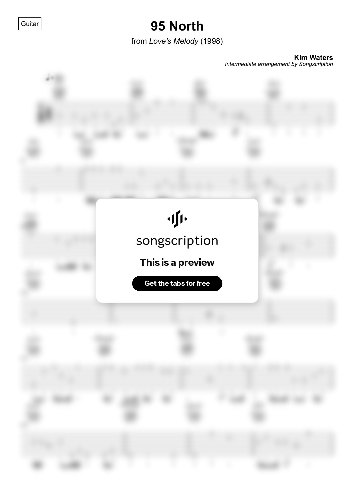 Intermediate Acoustic Guitar Tabs for "95 North" by Kim Waters