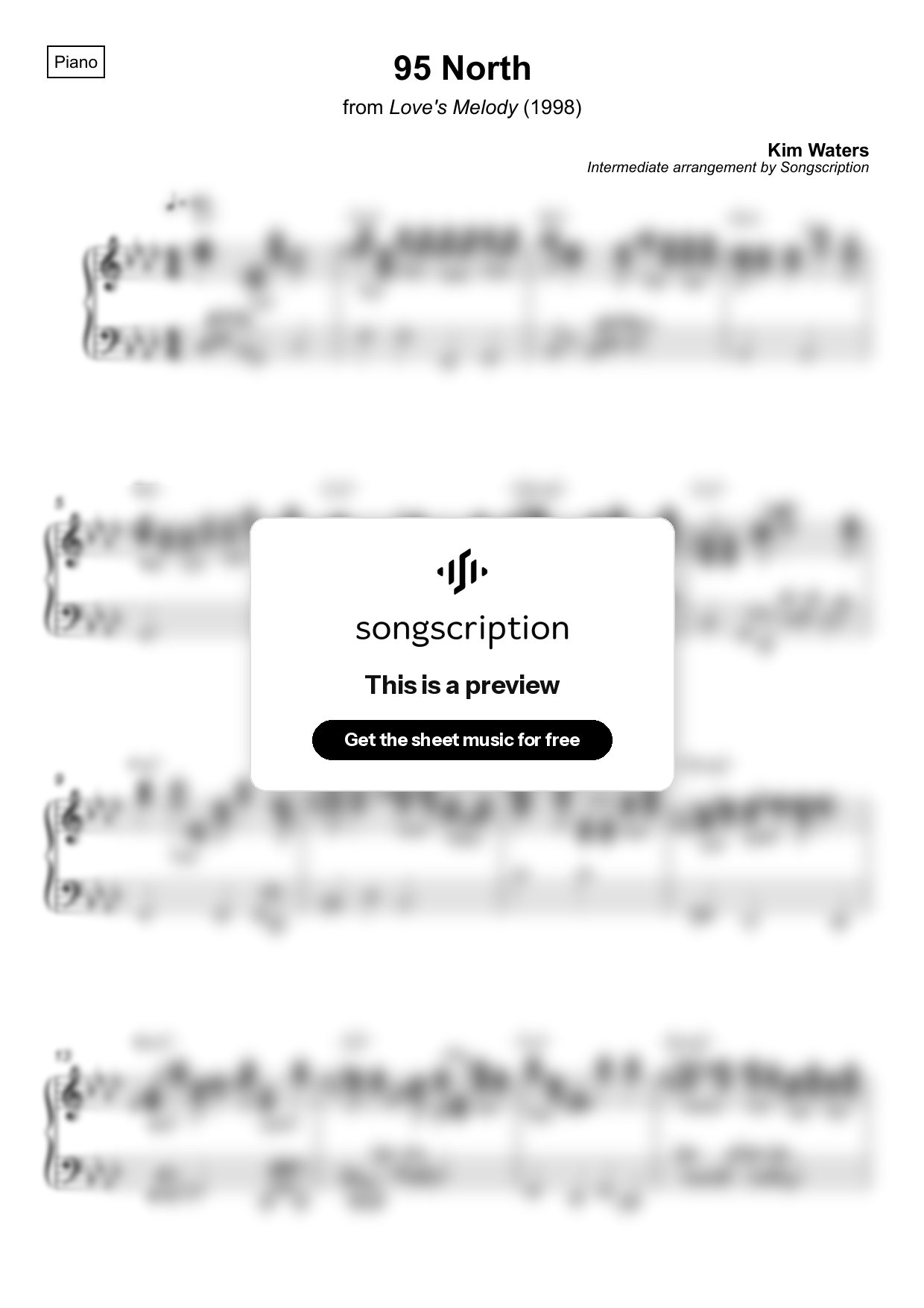 Intermediate Piano Sheet Music for "95 North" by Kim Waters