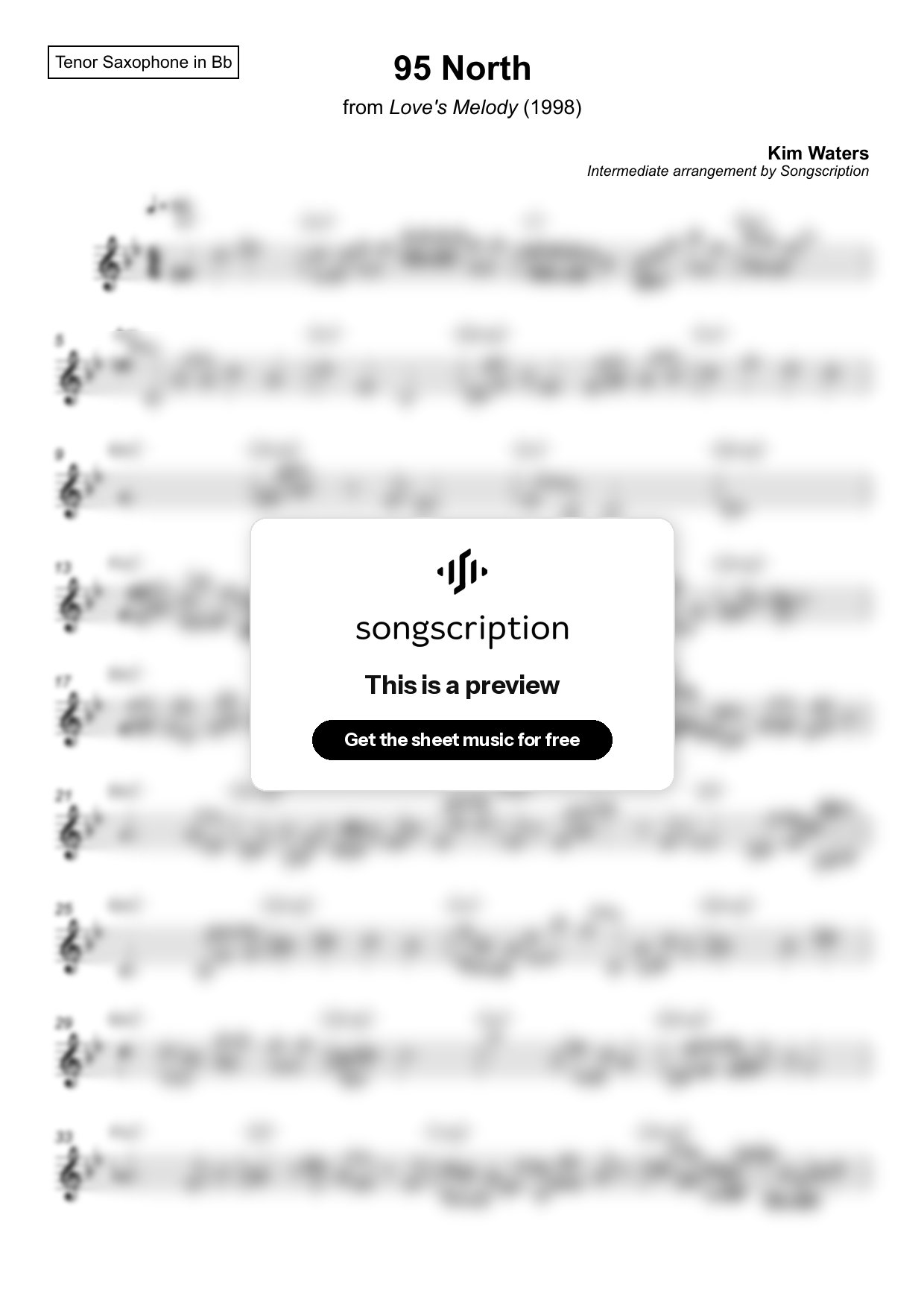 Intermediate Tenor Sax Sheet Music for "95 North" by Kim Waters