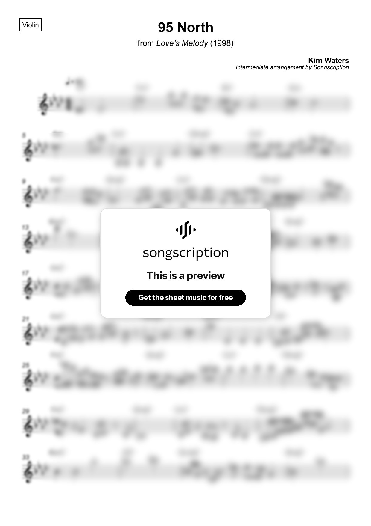Intermediate Violin Sheet Music for "95 North" by Kim Waters