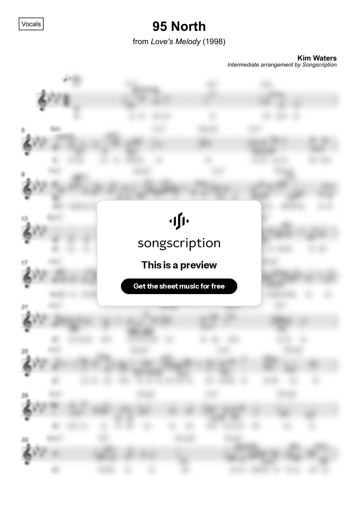 Intermediate Vocals Sheet Music for "95 North" by Kim Waters