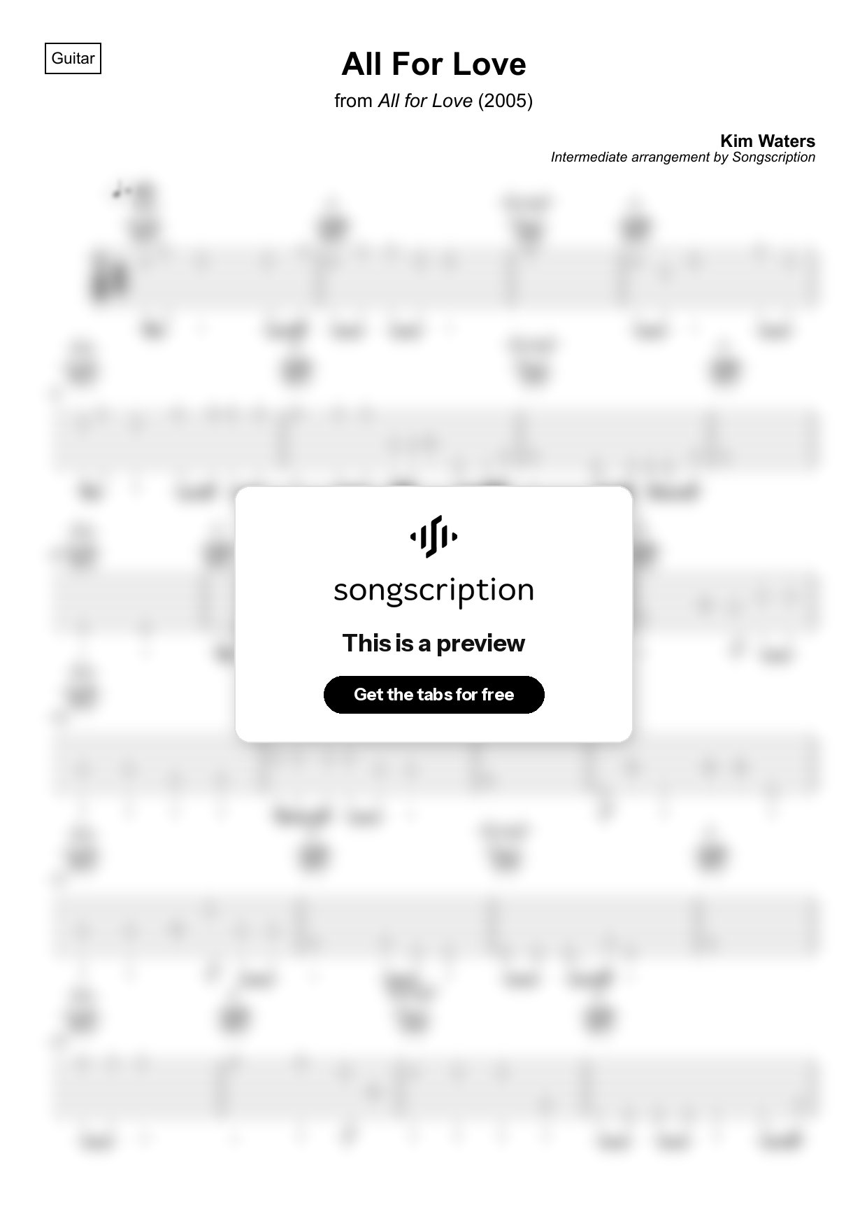 Intermediate Acoustic Guitar Tabs for "All For Love" by Kim Waters