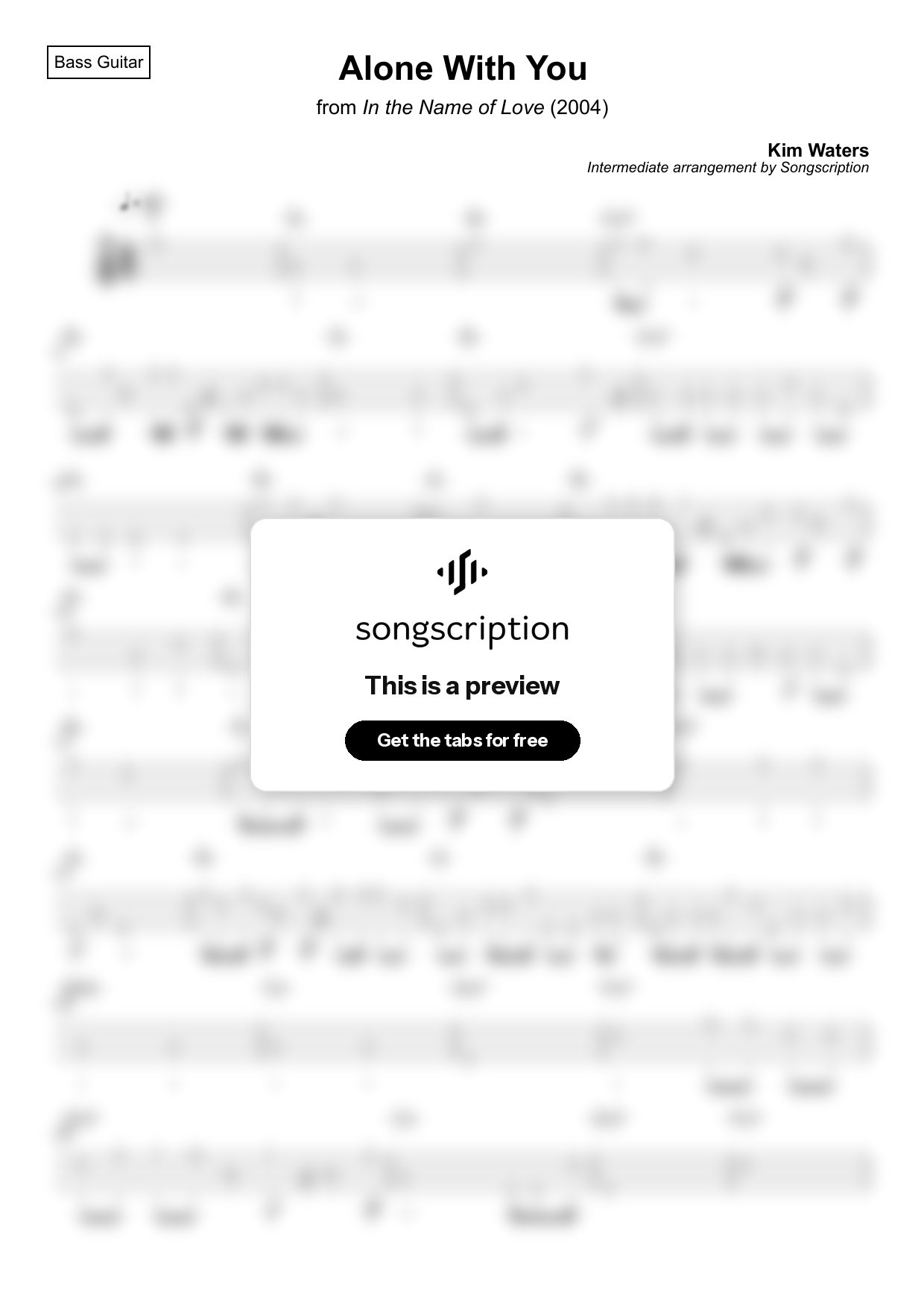 Intermediate Bass Guitar Tabs for "Alone With You" by Kim Waters