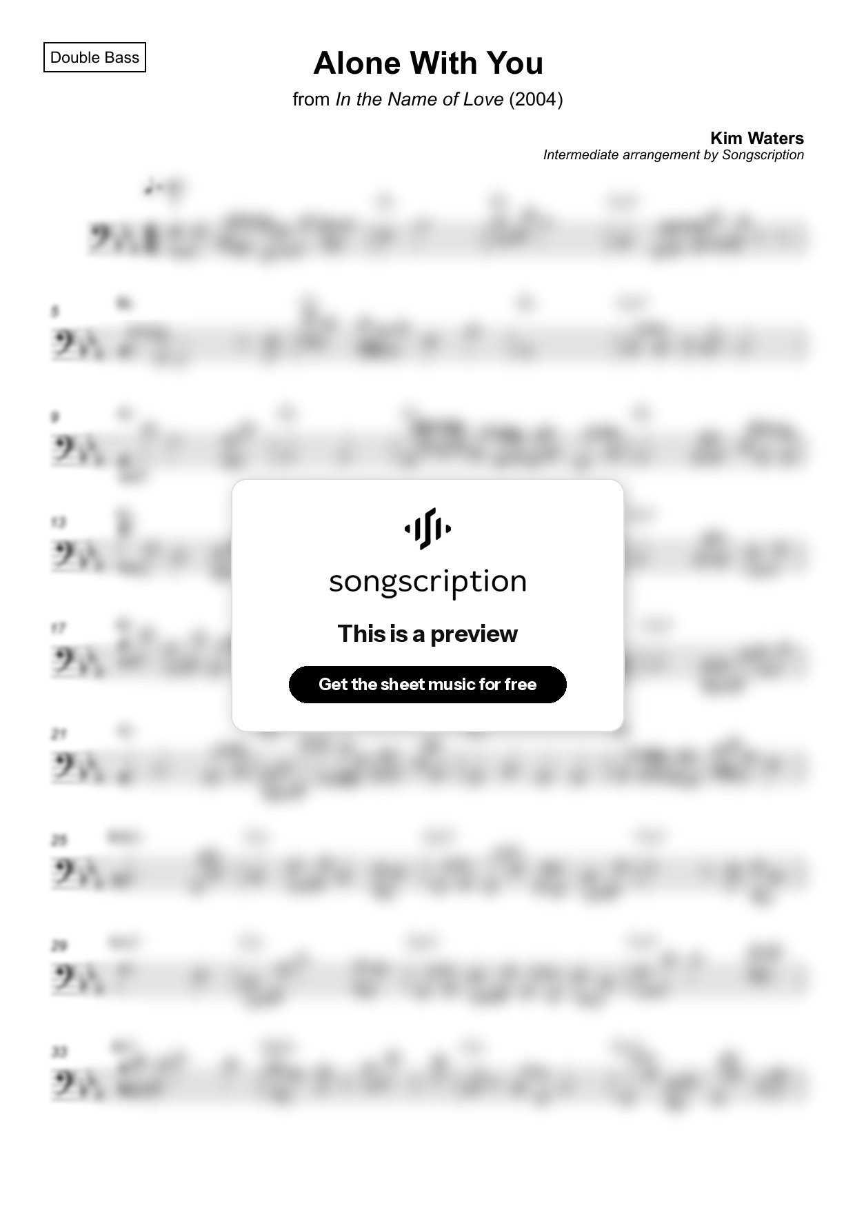 Intermediate Double Bass Sheet Music for "Alone With You" by Kim Waters