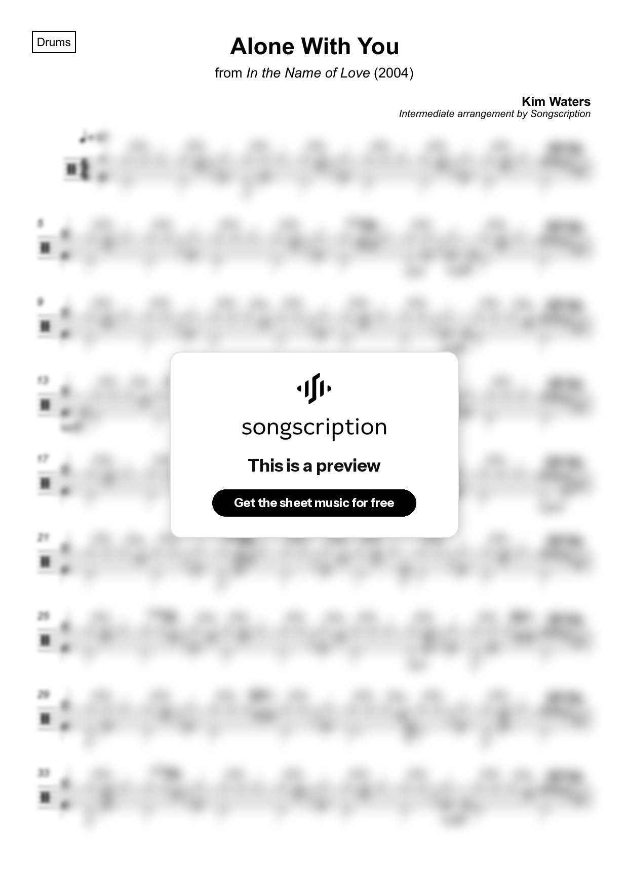 Intermediate Drums Sheet Music for "Alone With You" by Kim Waters