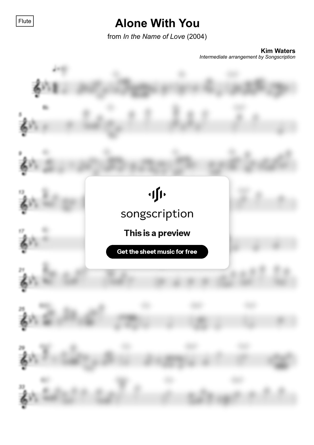 Intermediate Flute Sheet Music for "Alone With You" by Kim Waters