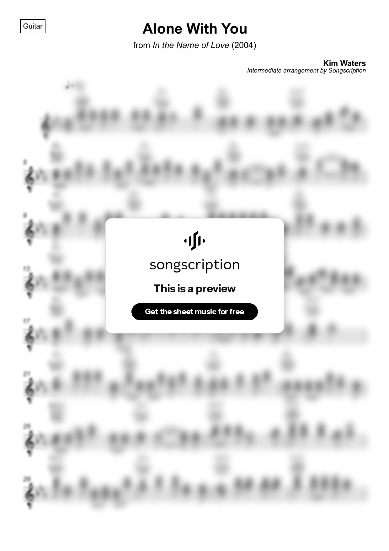 Intermediate Acoustic Guitar Sheet Music for "Alone With You" by Kim Waters