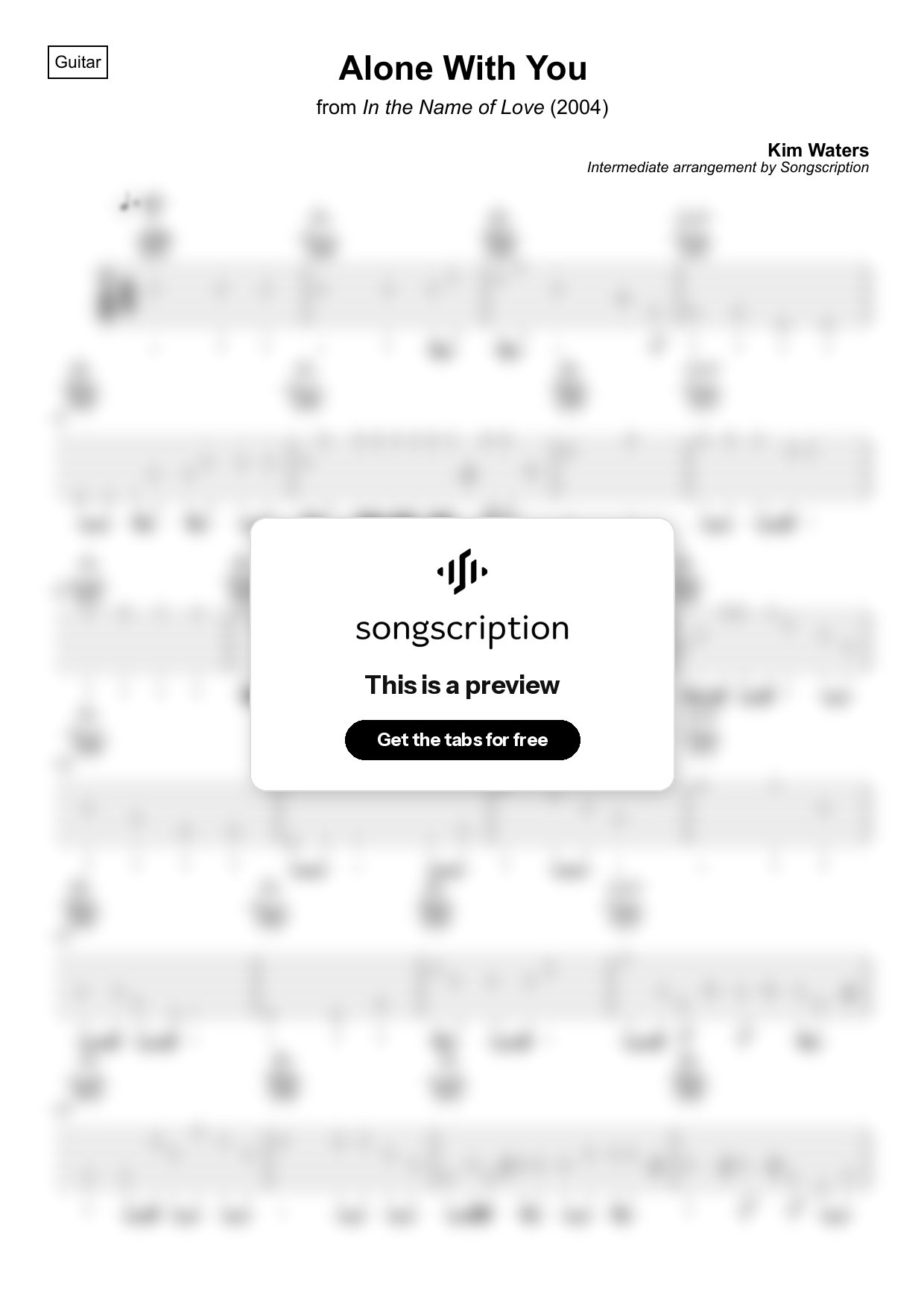 Intermediate Acoustic Guitar Tabs for "Alone With You" by Kim Waters