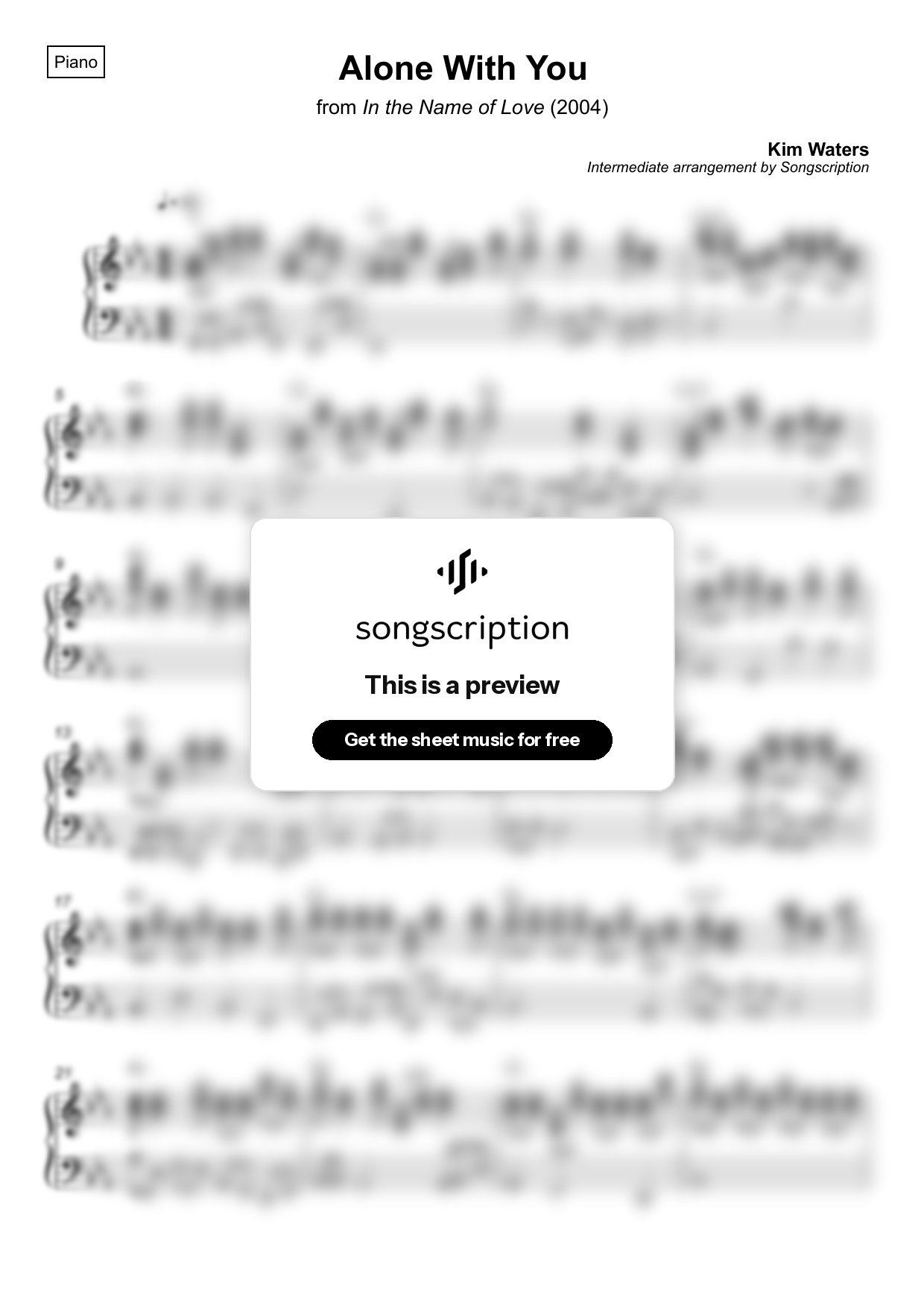 Intermediate Piano Sheet Music for "Alone With You" by Kim Waters