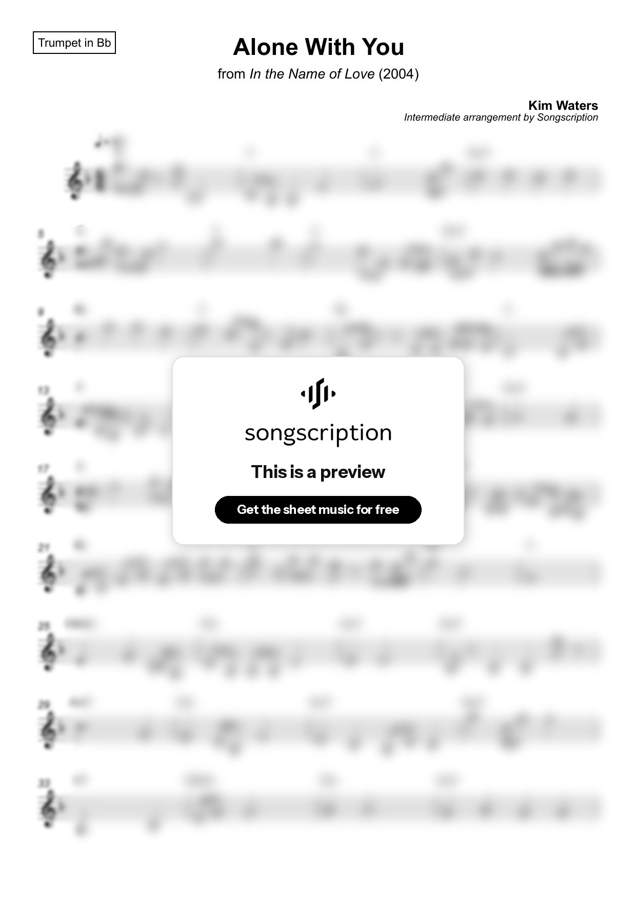 Intermediate Trumpet Sheet Music for "Alone With You" by Kim Waters