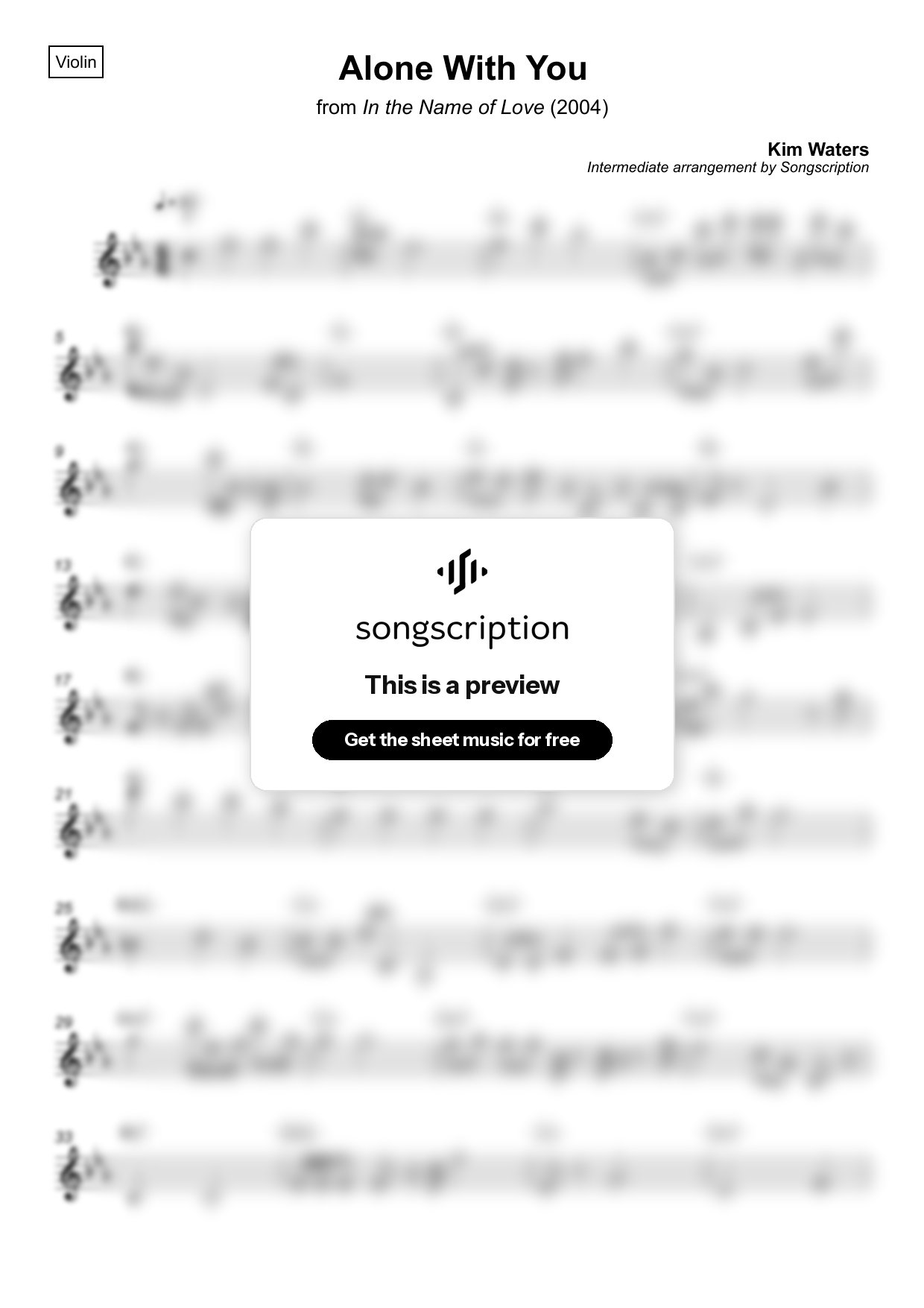 Intermediate Violin Sheet Music for "Alone With You" by Kim Waters