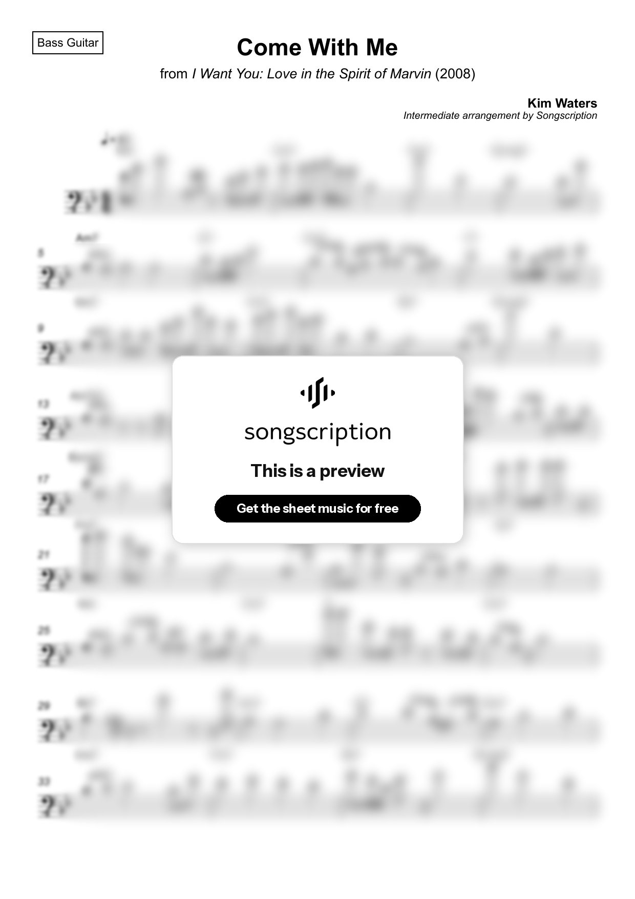 Intermediate Bass Guitar Sheet Music for "Come With Me" by Kim Waters