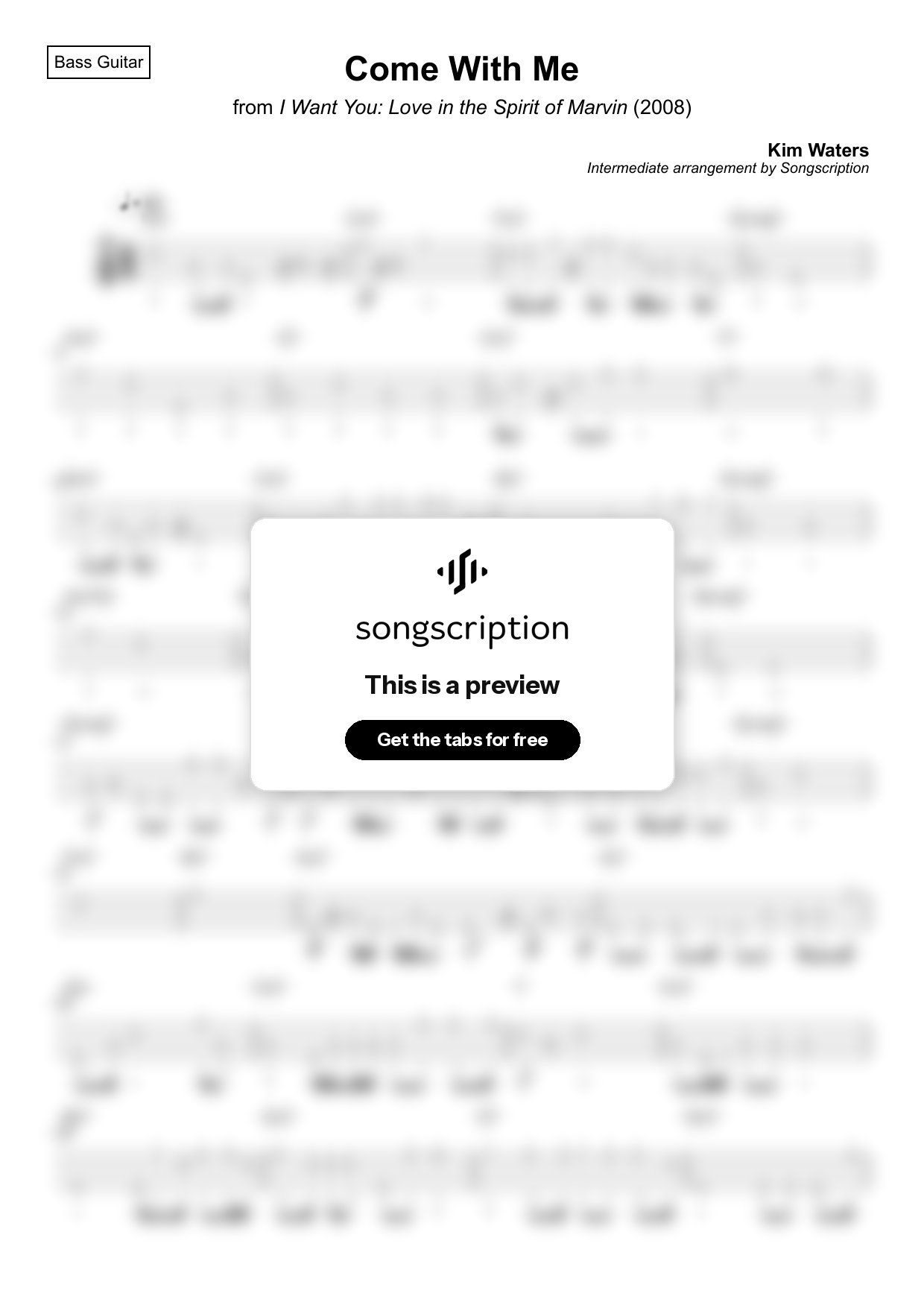 Intermediate Bass Guitar Tabs for "Come With Me" by Kim Waters