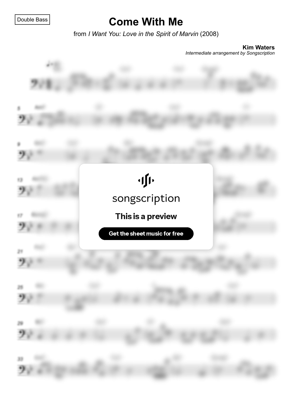 Intermediate Double Bass Sheet Music for "Come With Me" by Kim Waters