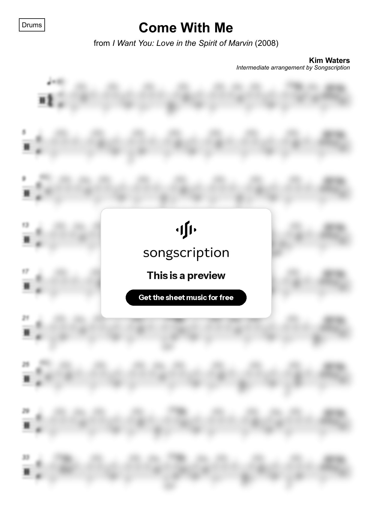 Intermediate Drums Sheet Music for "Come With Me" by Kim Waters